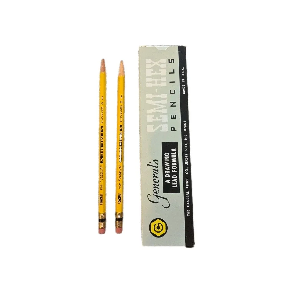 Vintage General's Semi-Hex Pencils 498 No 2 2/4 Firm USA 2 Pcs Made In USA